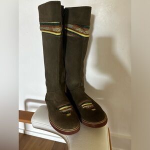 Inca boots, fortress of Inca, olive green high boots